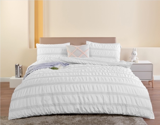 Seersucker katoen gerecycled polyester dekbed set duurzaam wit dekbed cover king