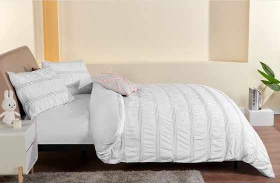 Seersucker katoen gerecycled polyester dekbed set duurzaam wit dekbed cover king