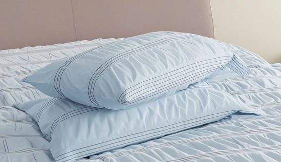 Seersucker Katoen Gerecycled Polyester Dekbedovertrek Duurzaam Lichtblauw Dekbedovertrek King