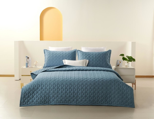 100% katoenen blauwe dekenset Solid King Size Comforter Set Ademhalend